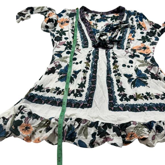 FREE PEOPLE Violet Hill Gauze Mini Dress Tunic in Blue Green White Floral Sz 4 - Picture 10 of 11